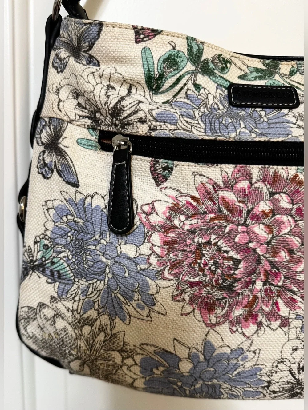 Stone & Co Floral Butterfly Tapestry Shoulder Bag Braided Strap Hobo